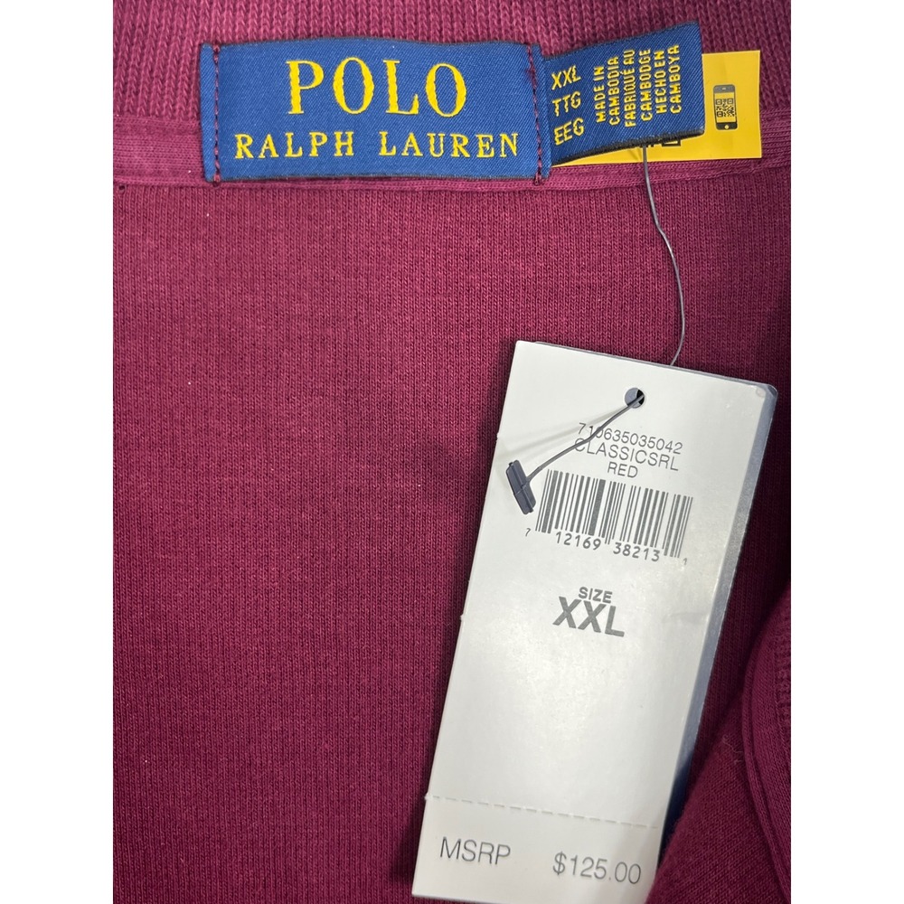 Polo Ralph Lauren Men's XXL Burgundy‎ Quarter Zip Sweatshirt Classic Fit Cotton - Picture 3 of 8